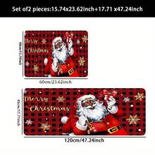 2pcs/3pcs, Christmas Home Kitchen Mat Set - Santa Claus And Christmas Gift Box Pattern Kitchen Decoration, Flannel Carpet, Suitable For Sink, Bedroom, Living Room, Dining Area