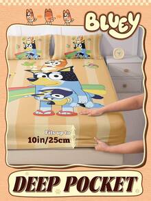 Bluey 卡通数码印花床单，床上用品，床垫保护套，床罩，床笠，舒适家纺，冷色调床笠，透气防起球床垫保护套，柔软亲肤，卡通图案床罩，床笠，加大双人床罩，特大号床上用品 - 彩色 - 查看 5