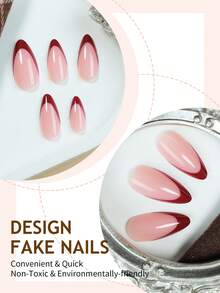 24片装酒红色法式杏仁形人造指甲，中粉色和深红色法式美甲贴片套装，适合女性/女孩日常佩戴，是美甲沙龙和节日派对装饰的理想美甲用品。 - 彩色 - 查看 3