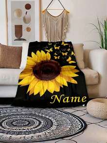 1 Custom Sunflower And Butterfly Print Flannel Blanket - Personalized, Soft, Warm Digital Print, Tear-Resistant, Machine Washable, Hypoallergenic, All-Season Multi-Purpose Blanket Suitable For Sofas, Beds, Travel, Camping, Living Rooms, And Offices. Perfect As A Mother's Day Gift. - Multicolor - View 7