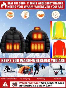 1 pieza Abrigo acolchado con control de temperatura inteligente de 3 niveles, 11 zonas de calefacción, con capucha de color contrastante, adecuado para esquí al aire libre y caminatas casuales, ajuste holgado y ligero y cómodo, regalo perfecto para Navidad, Año Nuevo, salvador de calor en invierno (excluye el banco de energía)