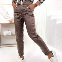 Damen PU-Lederhose, Damen Fleece-gefütterte Kunstlederhose MOMFIT Fleece-Lederhose, SKINNY-Reißverschluss-Design Winterwarme PU-Leder-Skinny-Hose Komfort-Lederhose mit Stretch Slim Fit Warmes Kunstleder - Schokoladenbraun - Übersicht 5