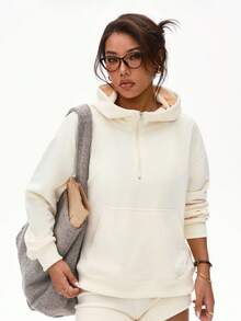 WAKYME Oversized Half Zip Hoodie With Pocket, Loose Fit Hooded Sweatshirt For Women, Casual Fall Winter Pullover