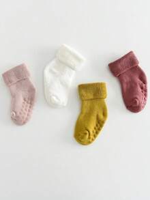 4 Pairs Thick Warm Comfortable Anti-Slip Baby Socks, Suitable For Toddler Boys And Girls, Autumn/Winter - Multicolor - View 6