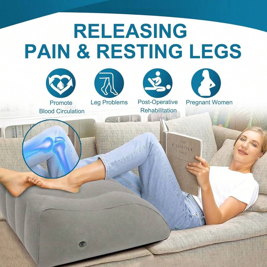 ZYODUOB Almohada para Piernas, Almohada Inflable, Almohada cuña portátil, Mejora la circulación y Reduce la hinchazón, para Dormir, recuperación, Embarazadas (Gris) - Negro - Ver 1