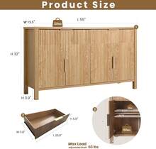 Aparador acanalado de 55'' con cajones, gran buffet de almacenamiento con 4 puertas y 2 cajones, mesa consola de almacenamiento para bar de café para comedor, cocina, sala de estar (madera), 23029895 - Color caoba - Ver 5