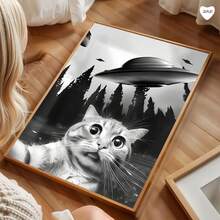 1pc Whimsical Cat And UFO Canvas Art Printed Posters, Modern WAall Arts Decorative Paintings, Retro-Style Animal Poster, Aesthetic Decor Art Modern Style Poster It Is Suitable For Bedroom Wall Decor, Living Room Wall Decor, Corridor Decor, Home Office Decor, Bathroom Decor, Kitchen Decor, Dormitory Decor, Apartment Decor, Wall Decor, Room Decor And Art Home Decor. It Is A Perfect Gift For Art Decor Enthusiasts And Home Decor Enthusiasts