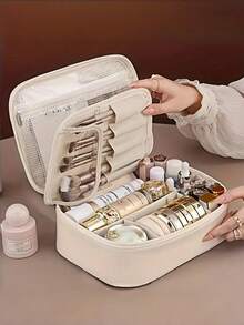 New Popular Large-Capacity Waterproof PU Leather Cosmetic Bag With Detachable Makeup Tool Storage Bag, Portable Toiletry Bag, Portable Travel Toiletries And Skin Care Product Storage Bag, Fashionable Multi-Functional High-End Travel Cosmetic Bag Large-Capacity Women's Cosmetic Bag, Suitable For Women, Wife, Mother, Aunt, Bridal Gifts, Holiday Gifts