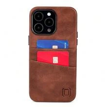 Funda de tarjeta para 14 Pro Max con placa de metal integrada para montaje magnético y 2 bolsillos: Funda de billetera de cuero sintético premium Exec M2 (14 Pro Max, Marrón) - Multicolor11 - Ver 10
