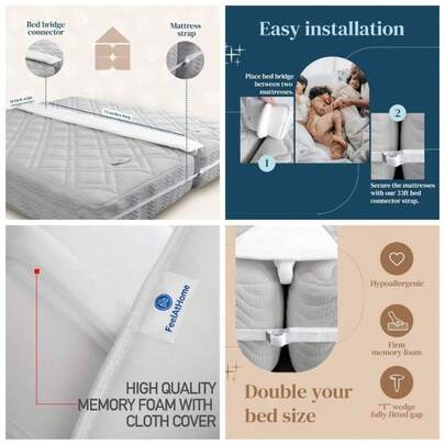 Premium Bed Bridge Twin To King Converter Kit - Bed Filler to Make Twin Beds Into King Connector - Twin Bed Connector King Maker Mattress Connector Guests Stayovers Family Gatherings