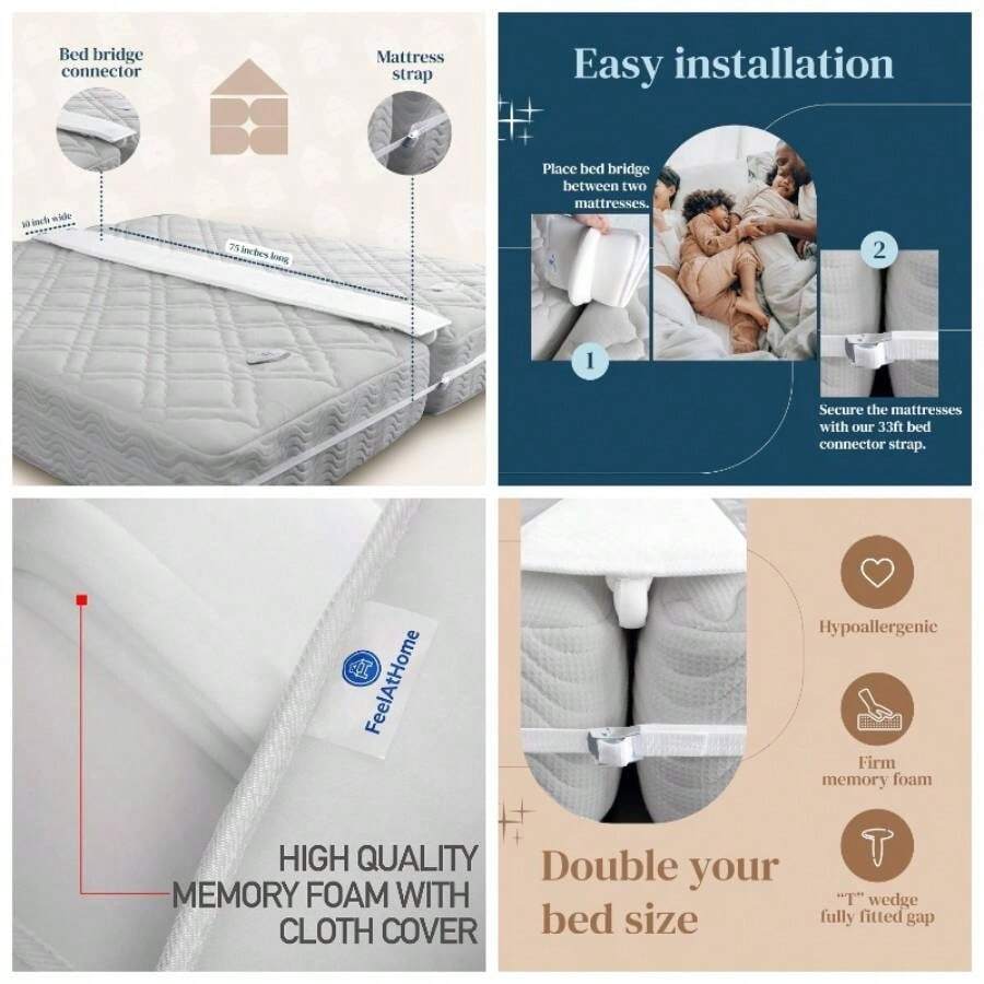 Premium Bed Bridge Twin To King Converter Kit - Bed Filler to Make Twin Beds Into King Connector - Twin Bed Connector King Maker Mattress Connector Guests Stayovers Family Gatherings - Clásico de 10 pulgadas - Ver 1
