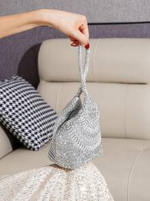 Rhinestone Decor Asymmetrical Shaped Clutch Bag, Elegant Party Event Handbag For Women