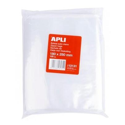 APLI 13131 - Pack de 100 bolsas de plástico con autocierre, 180 x 250 mm