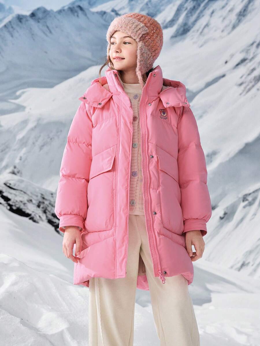 Balabala Girls' Down Jacket, 2025 New Style, Thickened And Warm - Keeping Down Coat, Hooded Design - Red Hue - View 1