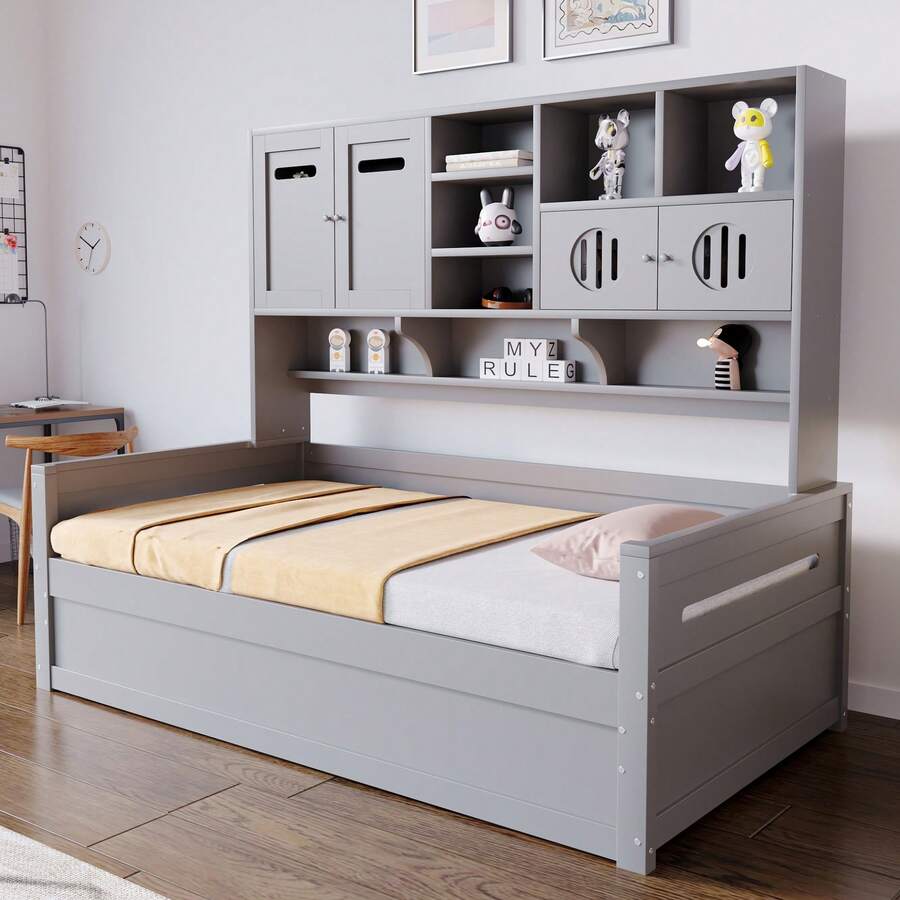 Multifunktionales Schlafsofa 90x200 cm, Einzelbett mit Stauraum über dem Kopfteil, Hydraulisches Bettgestell, Kiefernholz, Ideal für Jugendliche und kleine Räume