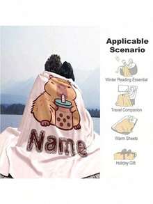1pc Customizable Capybara Blanket – Soft, Comfortable, Warm Personalized Blanket, Suitable For Home, Office Or Camping – Perfect Gift For Friends And Family, Personalized Blanket, Birthday Gift - Multicolor - View 5