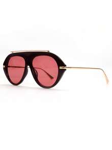 1 Pair Large Frame Fashion Glasses, High-End, Personalized, Versatile, Casual Elegant Women's Glasses, Suitable For Daily Wear, Street Photography, Vacation Travel, College Style, Summer Beach Accessories, Women's Accessories, Campus Outfit. - 酒紅色 - 查看 6