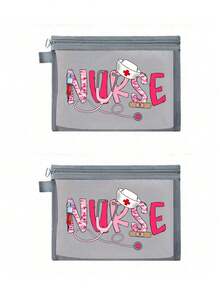 网眼尼龙护士主题化妆包，带护士图案，可作药袋、药盒、便携式多功能化妆包，女士旅行洗漱收纳包，送给返校医生和护士的礼物，化妆包、护肤包、洗漱包，送给医护人员的最佳礼物，旅行必备、宿舍必备、居家必备收纳包，母亲节礼物、送给朋友的礼物、护士礼物