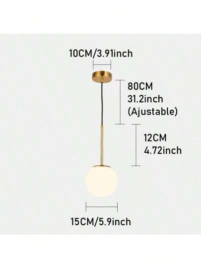1pc Moderne Minimalist Stylish Adjustable Spherical Hang Light, E27 Socket, Hard Wired, Living Room, Dining Bedroom, Showroom, Office, Bulb Not Included view 4