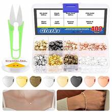 402Pcs Heart Spacer Beads With Scissors And Elastic String Kit 8 Colors Heart Beads Charm Loose Beads Small Hole Metal Heart Shaped Beads Kit For DIY Bracelet Jewelry Making Craft