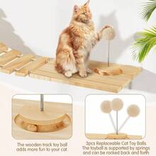 Wall Hammock, Wall Mounted Bridge With Track Ball 3 Hanging Ball, Pet Ladder Wide 10 Long 29 Climb, Perch, Activity, Easy Install Wooden Cats Steps Hammock Tree Shelf - 最初的 - 查看 4