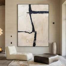 [Abstract Canvas Wall Art] Hand-Painted Abstract Canvas Wall Art - Beige White & Black Textured Modern  Design, Minimalist Aesthetic For Living Room, Bedroom, Home Office Decor - Unique Oil Painting Artwork, Canvas Wall Art Ready To Hang, Bedroom Wal - 彩色 - 查看 3
