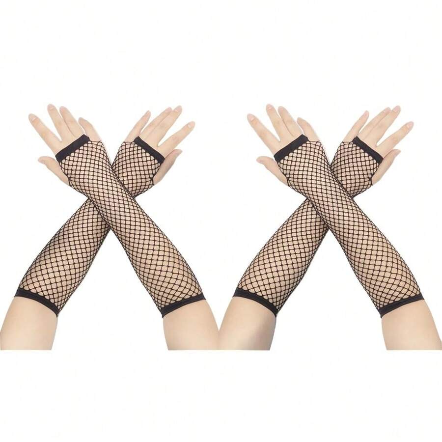Fishnet Fingerless Gloves Mesh Arm Sleeves Fish Net Arm Sleeves EMO Gloves For Women In Theme Party Scene Accessories{"Size_name":"Long","Color_name":"#0-Black+Black(Long)"} - 多色10 - 查看 1