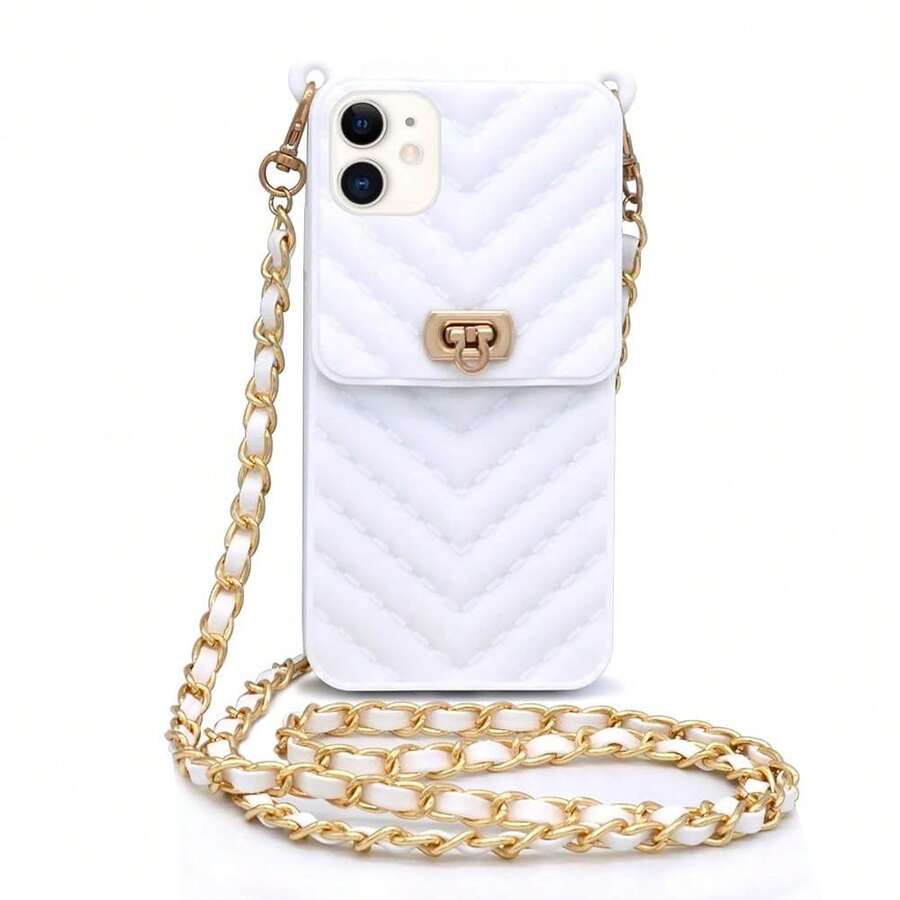Fusicase For IPhone 11 Wallet Case With Neck Strap Crossbody Strap Lanyard Handbag Wrist Strap Protective Cover Credit Card Holder Slot Purse For Girls Women Silicone Case For IPhone 11 White{"Color_name":"White","Size_name":"IPhone11"} - Nhiều màu2 - Xem 1