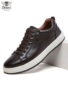 DESAI 1 双男士复古休闲皮鞋，简约设计，透气低帮运动鞋，春夏季 - 棕色 - 查看 1