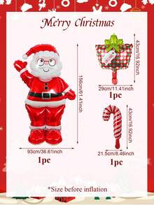 1pc/3pcs Christmas Balloon Set, Extra Large Santa Claus Foil Balloon, Mini Christmas Gift Box, Mini Christmas Red Candy Cane Foil Balloon, Suitable For Christmas Party Decoration, Santa Claus Christmas Balloon Decoration, Christmas Decoration, Holiday Party, Room, Winter Themed Birthday Decoration