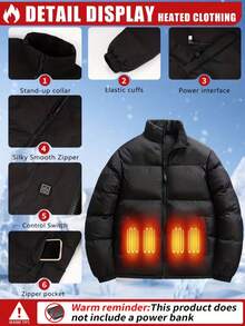 1 pieza Abrigo acolchado con control de temperatura inteligente de 3 niveles, 11 zonas de calefacción, con capucha de color contrastante, adecuado para esquí al aire libre y caminatas casuales, ajuste holgado y ligero y cómodo, regalo perfecto para Navidad, Año Nuevo, salvador de calor en invierno (excluye el banco de energía)