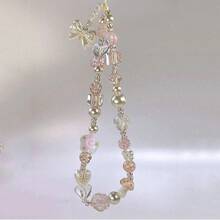 1 pieza Correa de teléfono móvil hecha a mano con cuentas y flores de vidrio para funda de teléfono o cámara, correa para cámara CCD, regalo para madre, familia, amigos, cumpleaños, festivos, accesorio para teléfono, cadena de teléfono - Multicolor - Ver 3