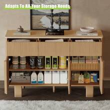 Farmhouse Sideboard Buffet Cabinet With Storage,47" Large Credenza With 3 Reinforced Doors & 3 Drawers,Adjustable Shelves Console Table,Wood Kitchen Coffee Bar For Dining Room,Living Room, Oak,23030425 - 薄荷綠 - 查看 5