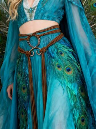 Medieval Retro Waist Belt For Renaissance Viking Court Dresses Noblewoman Role-Playing Props And Halloween Costume Props, Natural PU Leather, All Season