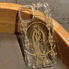 Golden Virgin And Cross Air Cushion Anti-Fall Transparent Mobile Phone Case, Suitable For Apple  16 15 14 13 12 11 XS XR X 8 7 Mini Plus Pro Max SE Series Mobile Phone Cases, Halloween Gift, Easter Gift, Birthday, Girlfriend, Boyfriend, Friend Or Yourself,Suitable For  17 Air - Trong sáng - Xem 2