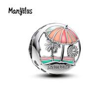 Manyilus Manyilus 1 Stück Sterling Silber Strandcharms im Vintage-Stil, Sommer Charms wie Palme, Kokosnussbaum, Strandkorb, kleiner Ente, Schwimmring, Pantoffeln, Strandmuscheln, rosa Donut, Eiscreme, Erdbeere, Biene, Anhänger & Perlen, geeignet für Armbänder und Halsketten, DIY Schmuckherstellung, Geschenk für Freunde und Liebhaber