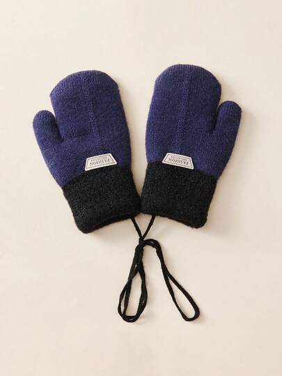 1 Pair Of Kids' Gloves - Autumn & Winter Thermal Lined Thickened Children's Neck-Hanging Gloves, Cute Baby Outdoor Cold-Resistant Warm Knit Gloves