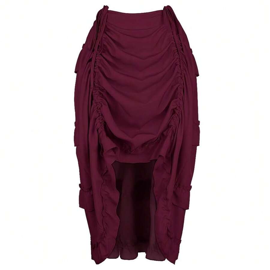 Zhitunemi Women's Steampunk Skirt Ruffle High Low Outfits Gothic Plus Size Pirate Dressing{"Size_name":"7X-Large","Color_name":"WineRed"} - 酒紅色 - 查看 1