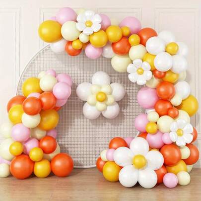 109-Piece Vintage Bohemian Lily Balloon Garland Kit - Bright Yellow, Pink, Orange, And White Balloons With Floral Decorations For Birthdays, Parties, Weddings, And More, Party Decorations | Bright Balloon Arrangements | Durable Balloon Material, Balloon Decorations