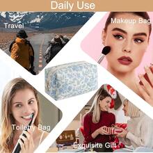 Makeup Bag Travel Cosmetic Bag For Women Girls, Zipper Make Up Pouch, Floral Flowers Toiletry Organizer Makeup, Portable Storage Cosmetic Travel Cloth Bag (Blue Floral){"Color_name":"A2BlueFloral"} - A2藍色花卉 - 查看 7