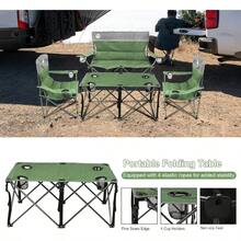 - Juego de 4 sillas plegables para acampar con 1 sof, 2 sillas individuales y 1 mesa para patio, viajes al aire libre, playa azul - Verde + con mesa - Ver 6