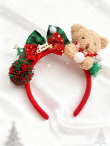 1pc Girls' Christmas Teddy Bear Headband, Christmas Hair Accessories Hair Clip Decor Gift, Suitable For Holiday Party, Stage Performance And Christmas Photos