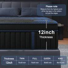 Duchess Colchón híbrido de muelles ensacados, espuma viscoelástica, firmeza media, tamaño individual, matrimonial, queen y king, en caja, de 25,4 cm, 30,5 cm y 35,5 cm, con alivio de presión. - 12 pulgadas - Ver 2