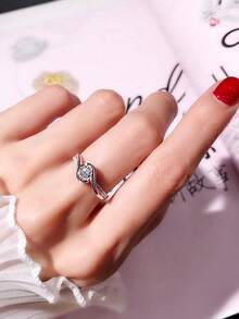 1 件时尚简约交织方晶锆石戒指，女士配饰 - 銀色 - 查看 2