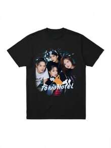 Rock Band TOKIO HOTEL Graphic Men's T-Shirt Hip Hop Punk Goth Retro T-Shirt Cotton Short Sleeve T-Shirt Loose Street Style - màu đen - Xem 1