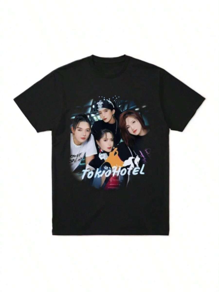 Rock Band TOKIO HOTEL Graphic Men's T-Shirt Hip Hop Punk Goth Retro T-Shirt Cotton Short Sleeve T-Shirt Loose Street Style - màu đen - Xem 1