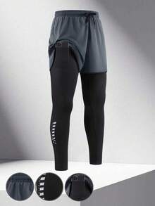 1 Set Elastic Quick-Dry Sports Pants, Breathable Fitness Workout Leggings With Phone Pocket, Dual-Layer Fabric Drawstring Waist, Suitable For Running, Jogging, Gym Training - Dark Grey - View 11