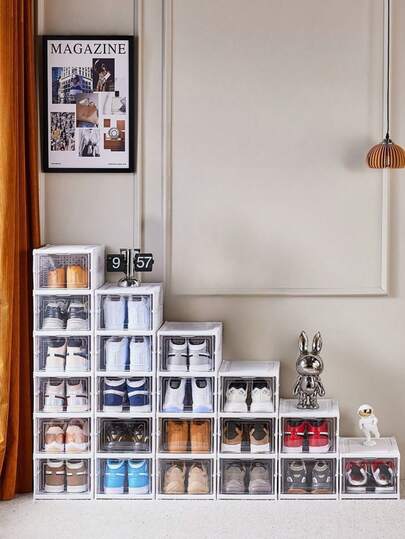 White Single-Row Plastic Shoe Boxes, Single-Row Shoe Cabinets, Detachable And Foldable, Versatile Uses, And Can Be Freely Combined. It Is Suitable For Living Rooms, Studies, Bedrooms And Dormitories. As A Festival Gift, It Can Be Used For Storage, Christmas Room Decoration And Also As A Christmas Present.