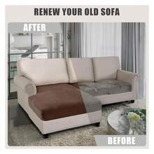 Sectional Couch Cushion Covers 3 Pieces Velvet Separate L Shape Couch Cover Stretch Sofa Slipcover Washable Furniture Protector 2 Seater+1 Chaise,Brown - Nhiều màu 4 - Xem 5