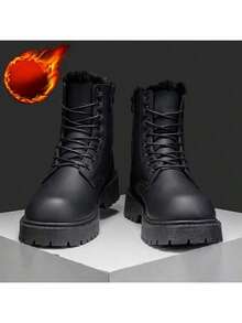 Botas casuales unisex de suela gruesa, cómodas, de puntera redondeada y con forro de felpa cálido. Con brillo natural, versátiles y lujosas. (Este estilo es grande, se recomienda pedir una talla menos)